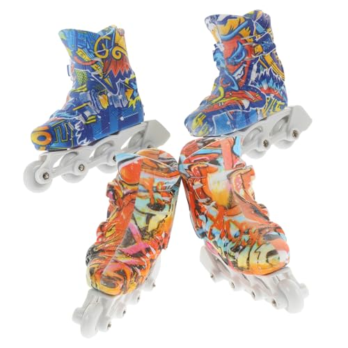 ERINGOGO 2 Paare Finger Roller Skates Mini Finger Skateboard aus Robustem Kunststoff Pädagogisch Wertvoll Dekorativ für Schreibtisch und Kinderzimmer Stressabbauend Zufällige Muster von ERINGOGO
