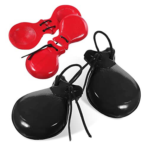 ERINGOGO 2 Paare Holz Kastagnetten Finger Kastagnetten für Musikinstrument Percussion Frühkindliche Musikförderung Laut Klarer Robustes Material Schwarz Rot von ERINGOGO