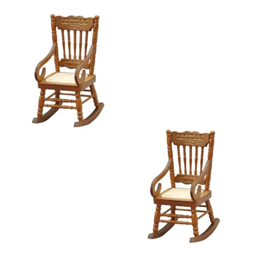 ERINGOGO 2 STK Mini-Sessel Schaukelpferd Figur Holz Modellstuhl für Puppenstuben Schaukelstuhl Möbel Mini Dolly House Stuhl Mini-Stuhl-Modell europäischer Stil Ornamente Kleiner Stuhl Birke von ERINGOGO