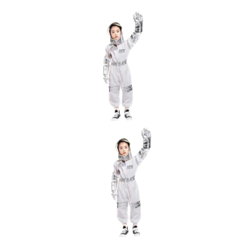 ERINGOGO 2 Sätze Ausgefallenes Kostüm Raumanzüge Weiß Silber Kostüm-halloween-maskerade-party Kleider Bühnenuniform Astronautenkostüm Astronauten-outfits Cosplay Kind Kleidungsset von ERINGOGO