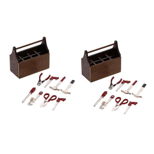 ERINGOGO 2 Sätze Mini House Toolbox Modell Teilig Langlebiges Holz und Metallmaterial Miniatur Haus Dekoration Realistische Szene für Puppenhaus Leicht und Dekorativ für Foto Requisiten von ERINGOGO