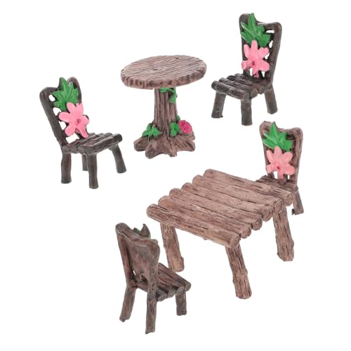 ERINGOGO 2 Sätze Mini-Tisch Und Stühle Miniaturmöbel Miniaturtisch Und Stühle Miniaturfiguren Gartenmöbel Für Puppenstuben Miniatur-Dinge Miniatur-puppenhauszubehör Miniatur-Zeug Harz von ERINGOGO