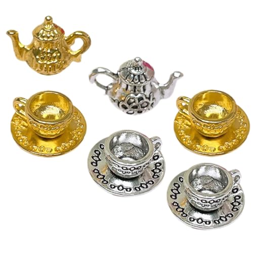 ERINGOGO 2 Sätze Mini- -kaffeemaschine-Set Rollenspielzubehör Teezubehör Puppenhaus Teetasse Vorgibt Mini-teetassen Mini-hausdekoration Puppenhaus Zubehör Mini Metall von ERINGOGO