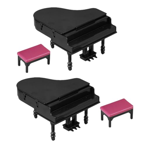 ERINGOGO 2 Sätze Miniatur Flügel Klavier Set mit Hocker Handgefertigte Miniatur Musikinstrumente für Puppenhaus Detailreiche Puppenmöbel Deko Leicht und Tragbar für Heim Partydekoration von ERINGOGO