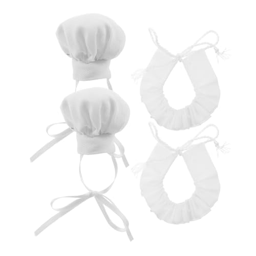 ERINGOGO 2 Sätze Miniatur Kochmützen Halstücher für Puppen Verstellbare Dekorative Kleine Chef-hüte aus Baumwolle Geeignet für Stofftiere und Puppenhaus Rollenspiele von ERINGOGO
