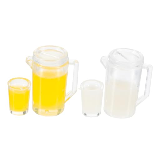 ERINGOGO 2 Sätze Miniatur Küchenzubehör Set Teiliges Milch und Orangensaft Set für Puppenhaus Realistische Mini Tasse und Kanne für Fantasievolles Bunte Dekoration für Miniaturszenen von ERINGOGO