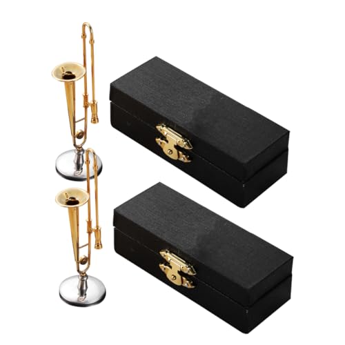 ERINGOGO 2 Sätze Miniatur Posaune Maßstab mit Ständer und Schwarzem Etui Musikinstrument Deko für Puppenhaus Detailgetreues Mini Modell Geschenkset für Musikliebhaber und Sammler ERINGOGO 2 Sätze Miniatur Posaune Maßstab mit Ständer und Schwarzem Etui Musikinstrument Deko für Puppenhaus Detailgetreues Mini Modell Geschenkset für Musikliebhaber und Sammler von ERINGOGO