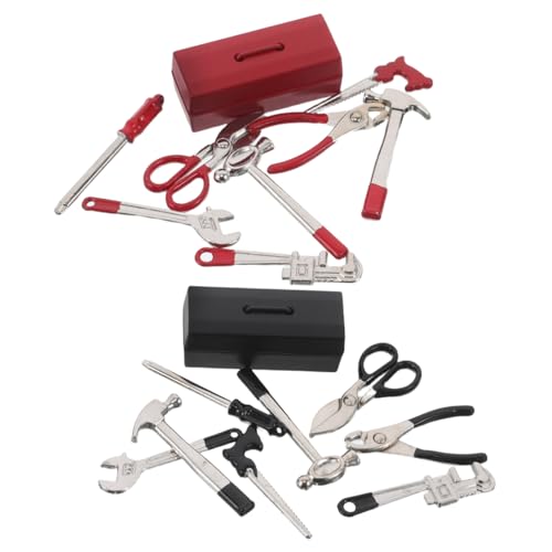 ERINGOGO 2 Sätze Miniatur Werkzeugset mit Hammer Schraubenzieher Zange Schraubenschlüssel Realistischer Miniatur-Werkzeugkasten für Puppenhaus Basteln Kompakt Leicht Tragbar für von ERINGOGO