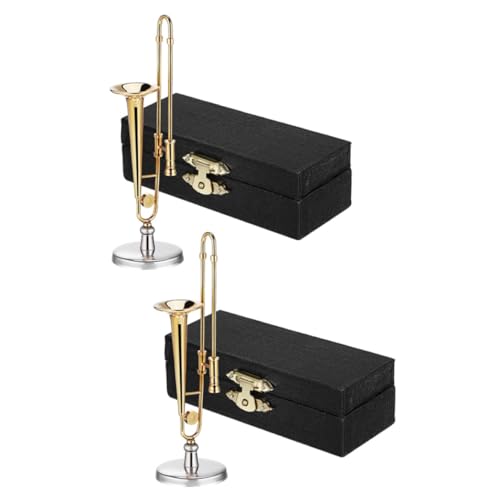 ERINGOGO 2 Sätze Miniaturposaune Metallmodell mit Ständer und Schwarzem Etui Kleines Musikinstrument für Puppenhäuser Vielseitige Deko für Schreibtisch und Zuhause für Musikliebhaber ERINGOGO 2 Sätze Miniaturposaune Metallmodell mit Ständer und Schwarzem Etui Kleines Musikinstrument für Puppenhäuser Vielseitige Deko für Schreibtisch und Zuhause für Musikliebhaber von ERINGOGO