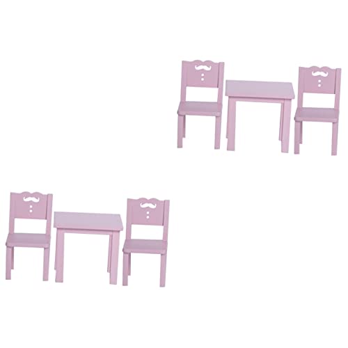 ERINGOGO 2 Sätze Puppenstubentisch Und Stühle Spielhaus Möbel Spielzeug Mikromöbel Mikrolandschaftsornament Schreibtischstuhl Aus Holz Holzspielzeug Modelle Kind Rosa Mini Vorgeben Hölzern von ERINGOGO