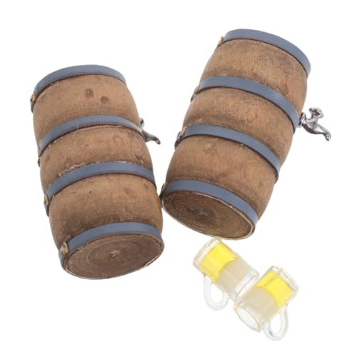 ERINGOGO 2 Sets Miniatur-bierfass Aus Holz, Figur, Modell Mit Wasserhahn Und Weinglas Für Feengarten, Landschaftsdekoration, Puppenhaus, Bar, Getränkezubehör von ERINGOGO