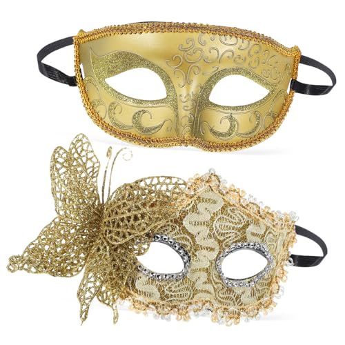 ERINGOGO 2stücke -masken Für Goldene Half-masquerade- Und Gelbe Schmetterlingsmaske Für Damen Für Kostümpartys Hochzeiten Und Halloween von ERINGOGO