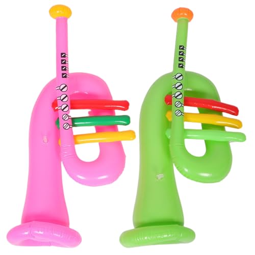 ERINGOGO 2 Stück Aufblasbare PVC Trompete Musikinstrument Partydeko Grün Robuste Leichte für Bühnenauftritte Vielseitige Partyrequisiten und Foto Accessoires von ERINGOGO