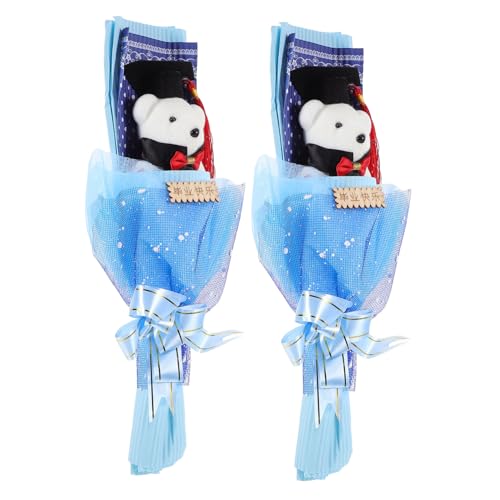ERINGOGO 2 Stück Bärenstrauß Blumensträuße Abschlussblumenstrauß Für Absolventen Abschlussfeier Bär Abschluss Kuscheltier Puppe Absolventenstrauß Grad Bouquet Blau Kunststoff von ERINGOGO
