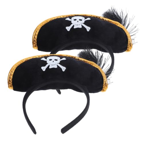 ERINGOGO 2 Stück Halloween Piratenhut Haarreif Leichtes Verstellbares Party Stirnband für Karneval und Kostümfest Bequeme Einheitsgröße Geeignet für Halloween und Piraten Mottopartys von ERINGOGO