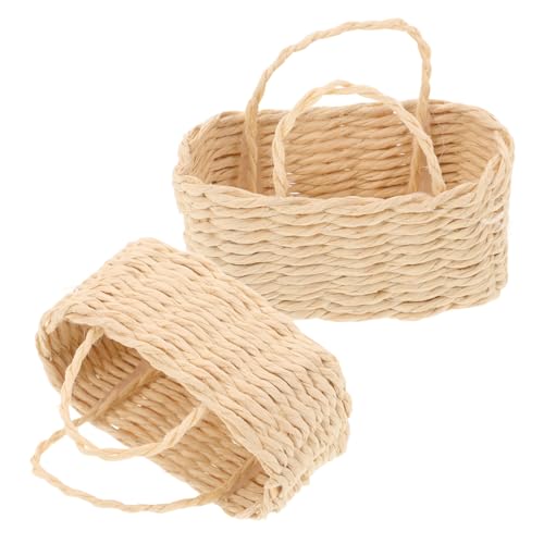 ERINGOGO 2 Stück Handgefertigte Mini Weidenkörbe Quadratisch Puppenhaus Körbe Dekorativer Einkaufskorb und Pflanzgefäß für Rollenspiel und Feengarten Detailreich und Vielseitig Einsetzbar von ERINGOGO