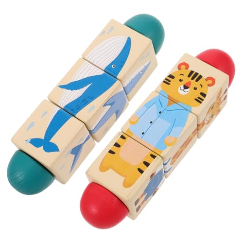ERINGOGO 2 Stück Holz Tierpuzzle mit Drehbaren Blöcken Montessori Lernspielzeug für Junge Mädchen Motorische durch Rotierende Stapel Sortierspiele Farbenfrohe Sichere Holzspielzeuge von ERINGOGO