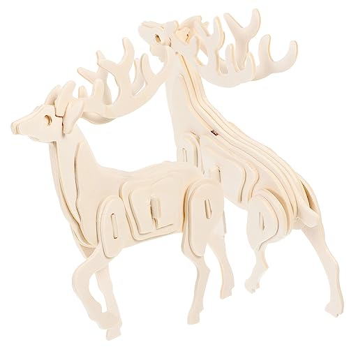 ERINGOGO 2 Stück Holzpuzzle Tiere DIY Interaktives Puzzle für Tiermodell Hirsch aus Holz Fördert Konzentration und Koordination für Dekoration und Spielspaß von ERINGOGO
