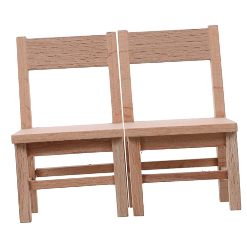 ERINGOGO 2 Stück Kleines Holzstuhlmodell Puppenhauszubehör und Möbel Bausatz Mini-Strandkorb Puppenhausmöbel, Tisch und Stühle esszimmerstühle Miniaturspielzeug Puppenmöbel Beige von ERINGOGO