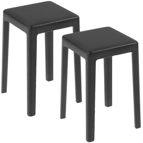 ERINGOGO 2 Stück Mini-Hockerstuhl Bausatz Puppe bastelset basteln für mini Scale Miniaturmöbel aus Kunststoff Modell eines Mini-Kunststoffhockers Plastik Black von ERINGOGO