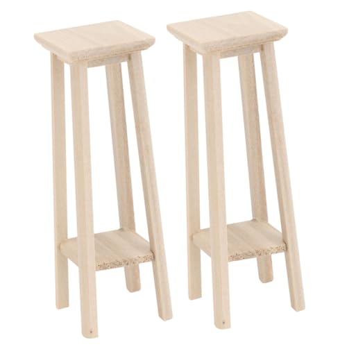 ERINGOGO 2 Stück Mini-Möbelmodell Anzeige Stühle Essen live Mini-Hocker klein Puppenhausmöbel Requisiten Miniatur-Blumenregal-Modell Puppenhaus-Hockermodell hölzern Beige von ERINGOGO