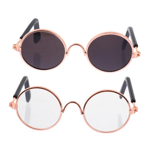 ERINGOGO 2 Stück Mini Sonnenbrillen für Puppen DIY Puppenbrillen Zubehör Handgefertigte Runde Metallrahmen für Puppen Puppenkleidung Dekoration von ERINGOGO