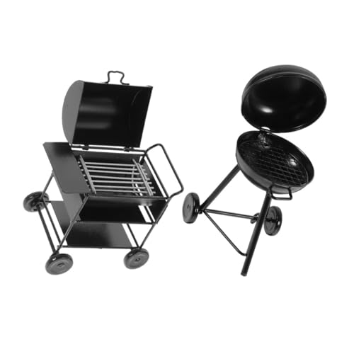 ERINGOGO 2 Stück Miniatur BBQ Grill Modell Teiliges aus Schwarzem für Puppenhaus Küchendekoration Tragbar Detailgetreue Vintage Grill Nachbildung für Kreative Miniatur Szenen von ERINGOGO