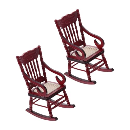 ERINGOGO 2 Stück Miniatur Schaukelstuhl Puppenhaus Möbel aus Holz Teiliges Braun Dekoratives Miniaturmöbel für Puppenhaus Zubehör Geeignet Deko Klassisches Design für Sammler von ERINGOGO