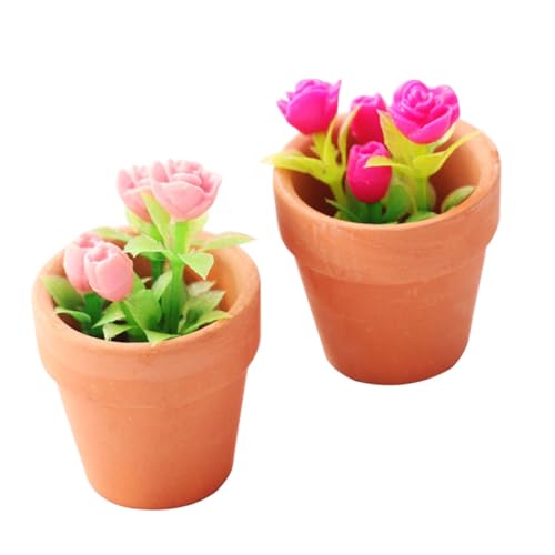 ERINGOGO 2 Stück Miniatur-Topfpflanzen mini blumentöpfe minitöpfe Miniature Model Doll House Decoration Miniature Rose Plant eingetopft Topfdekoration Mini-Rosentopfpflanze Keramik von ERINGOGO