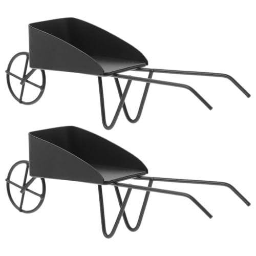 ERINGOGO 2 STK Miniatur-schubkarre Für Puppenhaus Vintage Mini-Karren Aus Metall Stabile Eisenkonstruktion Schwarzes Dekoratives Mini-schubkarren-Set von ERINGOGO