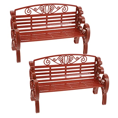 ERINGOGO 2 Stück Minibank klein Hausbänke Miniatur Möbel playmobilhaus Garden Furniture Decor gartenbank Garden Bench Parkbank-Modell gefälschte Parkbankstütze Bankmodell Abs Brown von ERINGOGO