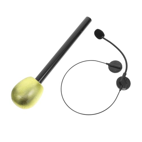 ERINGOGO 2stücke Fake Mikrofon Headset Für Junge Mädchen Und Erwachsene Cosplay Und Halloween Party Requisiten Realistisches Sänger Kostüm Zubehör Mit Schwarzem Und Goldenem Mikrofon von ERINGOGO