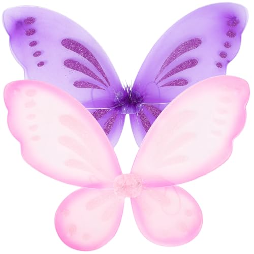 ERINGOGO 2 Stück Schmetterlingsflügel Feenflügel für Erwachsene Party Schmetterlings-Fee-Kostüm Rosa feeflügeln kinderschminke kinderkleidung Costume Märchenkostüm Winkelflügel Nylon von ERINGOGO