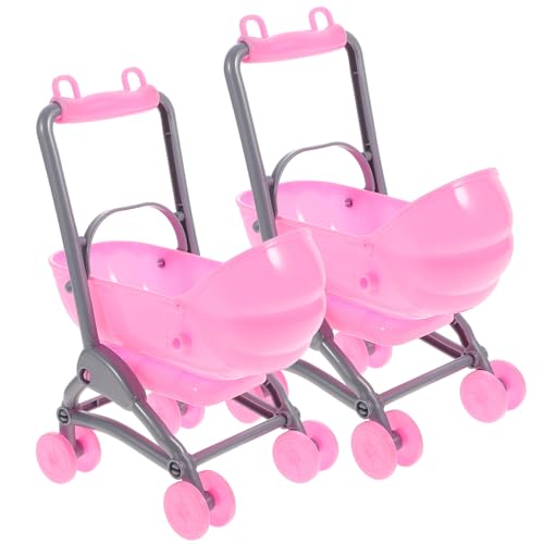 ERINGOGO 2 Stück Simulierter Kinderwagen Babyspielzeug Kinderwagen Mini- Für Puppenwagen Für Babys Miniatur-Kinderwagen Babypuppe Babybett Rosa von ERINGOGO