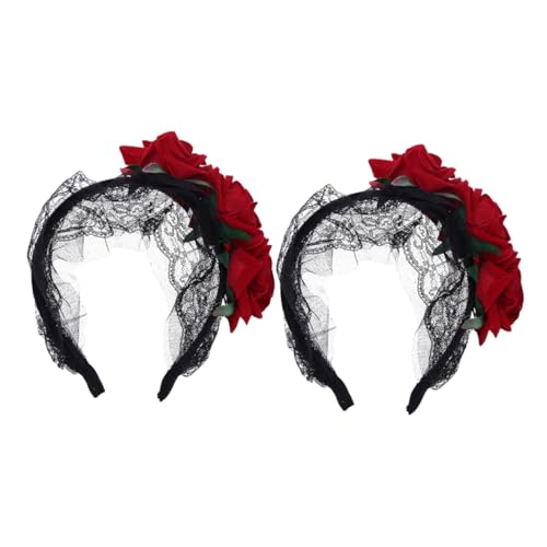 ERINGOGO 2 Stück Spooky Halloween Rosen Haarband Rotes Spitzen-stirnband mit Künstlichen Rosen Leichtes und Bequemes Blumenzubehör für Halloween-partys Cosplay und Alltag von ERINGOGO