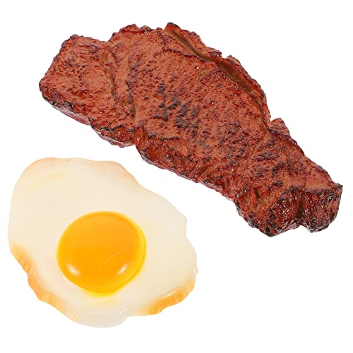 ERINGOGO 2 Stück Steak pochiertes Eiermodell Simulationsfutter realistisches Spielfutter realistische Lebensmittelrequisiten Simulations-Steak- Probieren Sie Food Steak PVC von ERINGOGO
