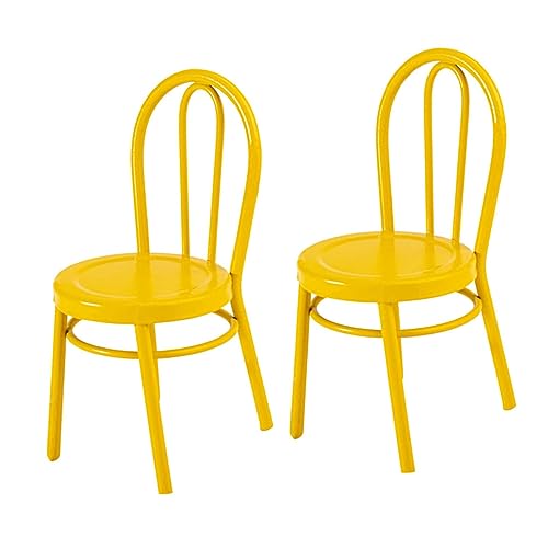 ERINGOGO 2 Stück Stuhl Miniaturpuppenhausmöbel Faltbar Kleines Hausgerät Miniatur-Dinge Kleines Hauszubehör Künstliche Sukkulenten Korb Körbe Miniaturstühle Zum Basteln Weiden Eisen Yellow von ERINGOGO