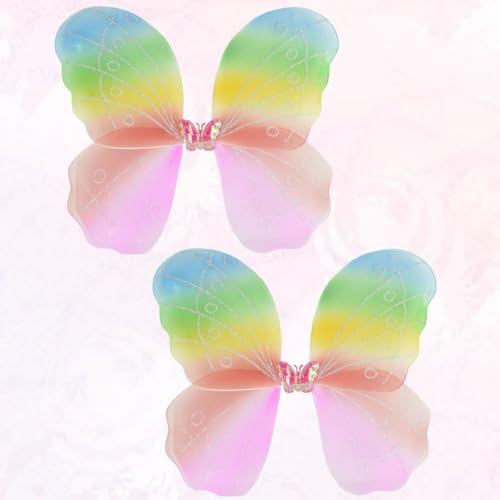 ERINGOGO 2 Stück Teiliges Bunte Flügel für Mädchen Leichte Stoffflügel Schmetterlingsflügel Kostüm Accessoire Verstellbar für Halloween Geburtstag Tanz und Fotoshootings Flügel von ERINGOGO