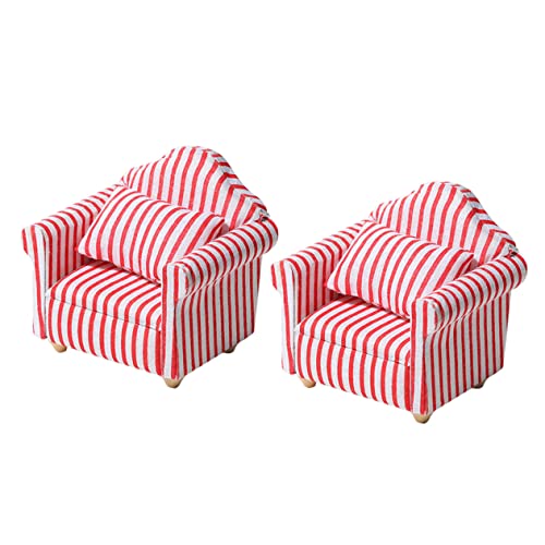 ERINGOGO 2 Stück Teiliges Mini Sofa Rot Weiß Gestreift Puppenhaus Möbel Miniatur Wohnzimmer Möbel Zubehör für Kleinkinder Puppenhaus Accessoires von ERINGOGO