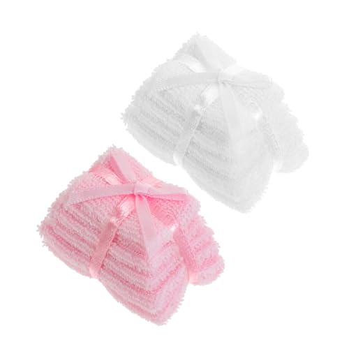 ERINGOGO 2 Stück Teiliges Miniatur-Dollhouse Handtuch-Set Weiche Badetücher in Weiß und Realistische Badezimmer-Accessoires für Puppenhaus-deko und Kreative Szenengestaltung von ERINGOGO