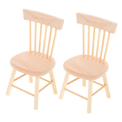 ERINGOGO 2 Stück Teiliges Miniatur Holzstuhl DIY Puppenhaus Möbel Glatte Oberfläche Langlebig Geeignet als Tiny House Dekoration und Fotorequisit von ERINGOGO