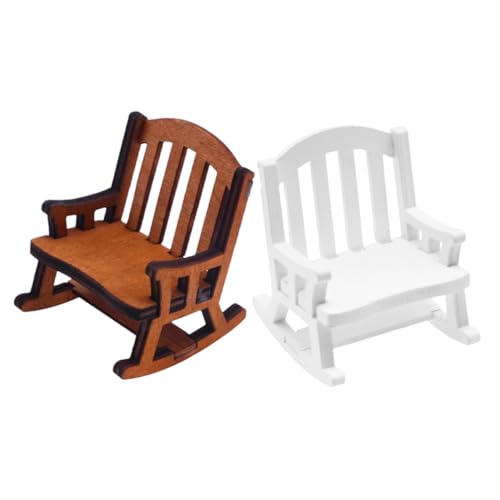 ERINGOGO 2 Stück Teiliges Puppenhaus Schaukelstuhl Miniatur Holzstuhl Vintage Design Dekoratives Puppenmöbel Geeignet als Zimmerornament und Foto Requisite von ERINGOGO