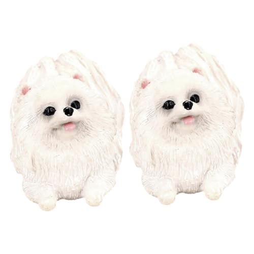 ERINGOGO 2 Stück Teiliges Realistisches Pomeranian Hunde Modell Detailgetreue Hundefigur mit Lebensechter Haltung Dekorative Welpen Nachbildung für Garten Schreibtisch und Pädagogische von ERINGOGO