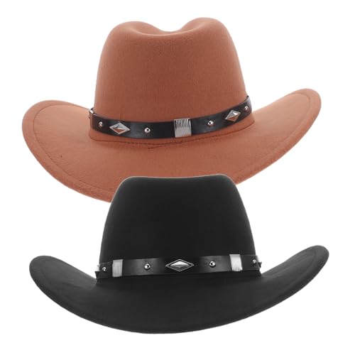 ERINGOGO 2 Stück Teiliges Western Cowboy Hut für Damen und Herren Leichter Robuster Cowgirl Hut mit Breiter Krempe Vintage Stil Universelle für Sommer Halloween Outdoor und Strand von ERINGOGO