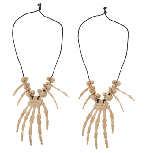 ERINGOGO 2 Stück Vintage Halloween und Handknochen Anhänger Resin Skull Halskette mit Detailreichem Design Unisex Halloween Schmuck für Kostümparty Alltag und Rollenspiel von ERINGOGO