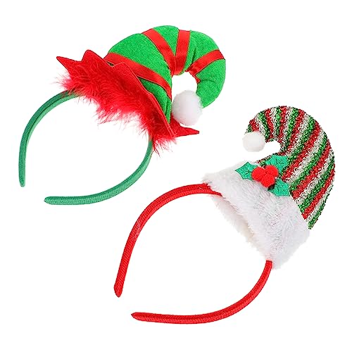 ERINGOGO 2 Stück Weihnachtliche Elfenhut Haarreifen Teiliges Set mit Grün Band und Gestreiftem Kleeblatt Festlicher Haarschmuck für Weihnachtsfeiern Cosplay und Kindergeburtstage von ERINGOGO