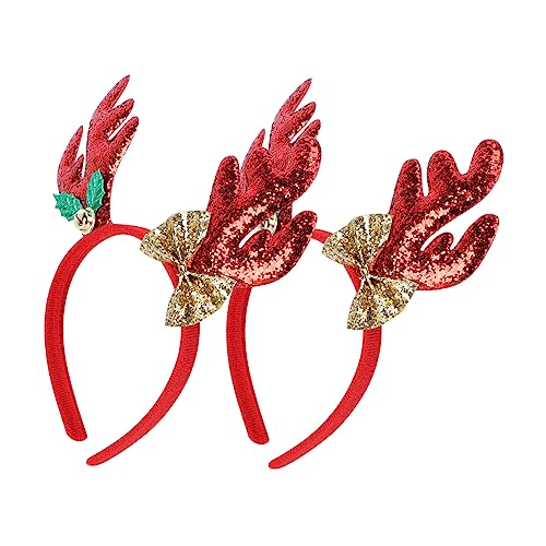 ERINGOGO 2 Stück Weihnachtliches Rentier Haarreif Teilig Weiches Plüsch Stirnband mit Geweih für Mädchen Leichtes Komfortables Party Accessoire und Festlicher Kopfschmuck für Foto von ERINGOGO