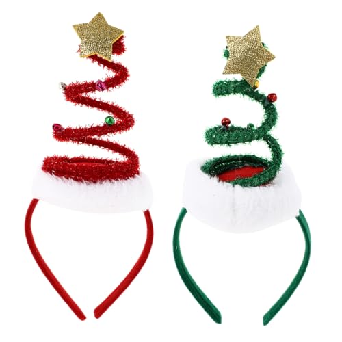 ERINGOGO 2 Stück Weihnachtliches Stirnbänder mit Drehbarem Hut aus Strapazierfähigem und Festlicher Haarschmuck für Weihnachtsfeier und Party Farblich Abgestimmt in Grün und Rot von ERINGOGO