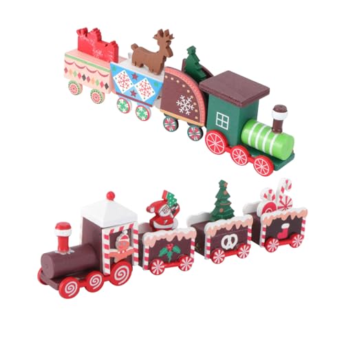 ERINGOGO 2 Stück Weihnachtsdeko Holz Zug Rot Grün Tischdekoration Festliche Eisenbahn für Wohnzimmer und Schrank von ERINGOGO