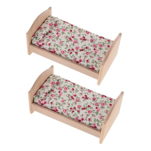 ERINGOGO 2 Stücke Holz-einzelbett mit Matratze und Kissen Naturbelassenes DIY Möbelstück für Kinderzimmer-Dekoration Leicht und Detailreich für Kreatives von ERINGOGO